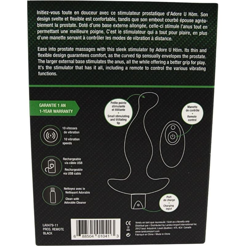 Adore U Höm - Stimulateur De Prostate Avec Télécommande - LA0479-11 Adore U - Anal Sensations plus