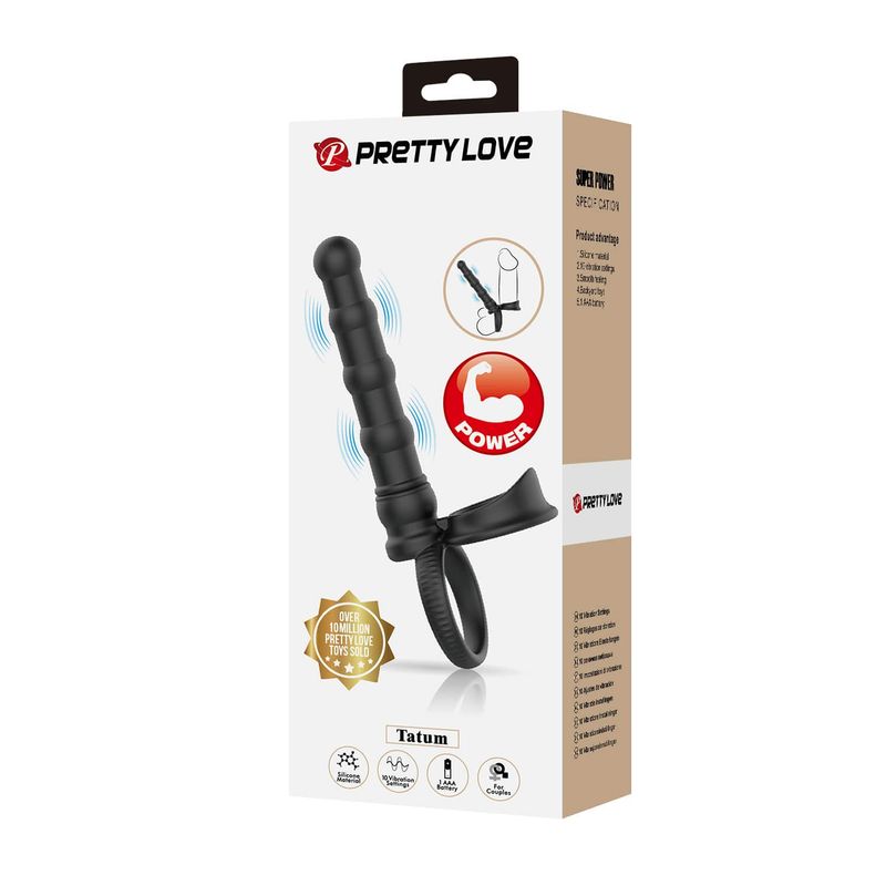 Anneau Vibrant Double Pénétration - Pretty Love Tatum | Double Cockring avec Dildo Anal Pretty Love Sensations plus