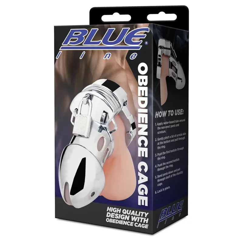 Cage de Chasteté Métallique - Obedience Cock Cage | Ajustable, Ergonomique & Confort Blue Line Sensations plus