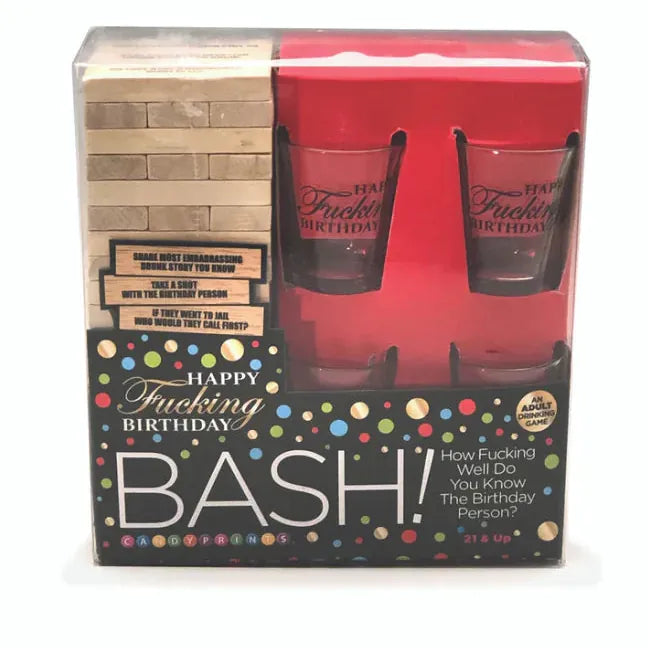 Jeu à Boire Adulte - Happy Fucking Birthday Bash Game | 60 Blocs, 4 Verres Little Genie Sensations plus