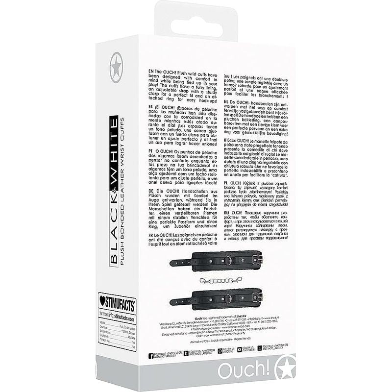 Menottes BDSM peluche noir en cuir reconstitué – OUCH! avec sangles Ouch! B&W Sensations plus