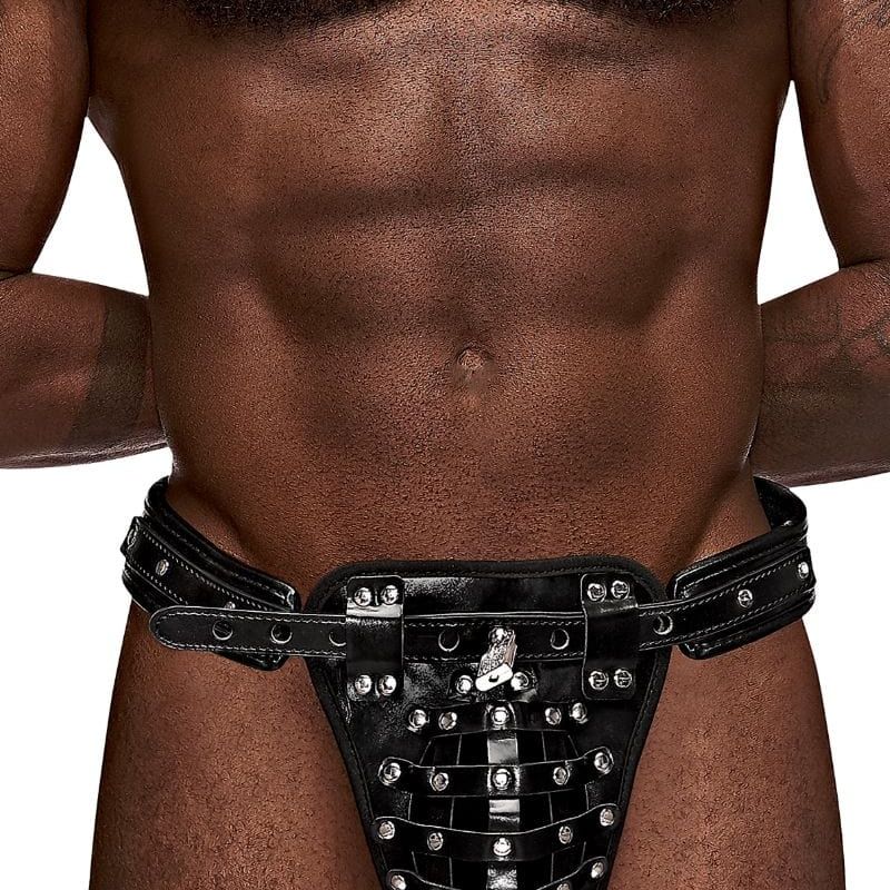 Sous-Vêtement pour Homme - Male Power - Taurus PU Leather Padlock Thong Male Power Sensations plus