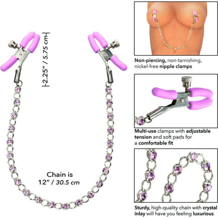 Pinces à Seins - CalExotics - Nipple Play Crystal Chain Nipple Clamps Pink CalExotics Sensations plus