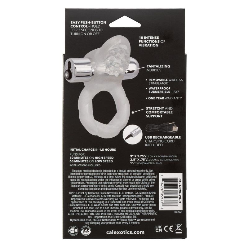 Anneau D'érection Vibrant Rechargeable Nubby Lover's Delight |  10 fonctions de vibration, pulsation CalExotics Sensations plus