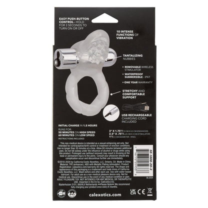 Anneau D'érection Vibrant Rechargeable Nubby Lover's Delight |  10 fonctions de vibration, pulsation CalExotics Sensations plus