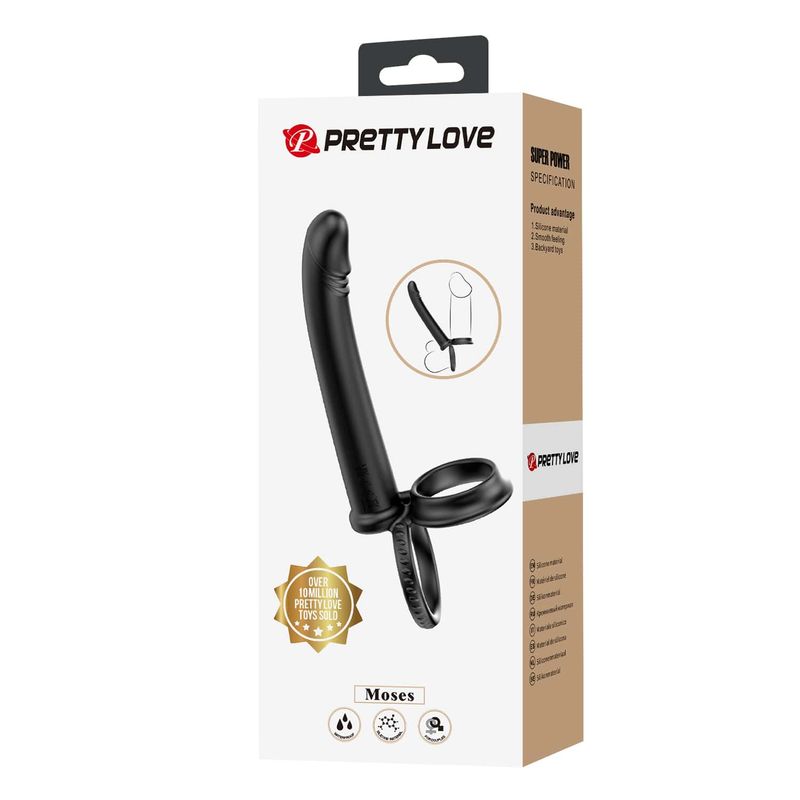 Anneau Double Pénétration - Pretty Love Moses | Double Cockring avec Dildo Anal Réaliste Pretty Love Sensations plus