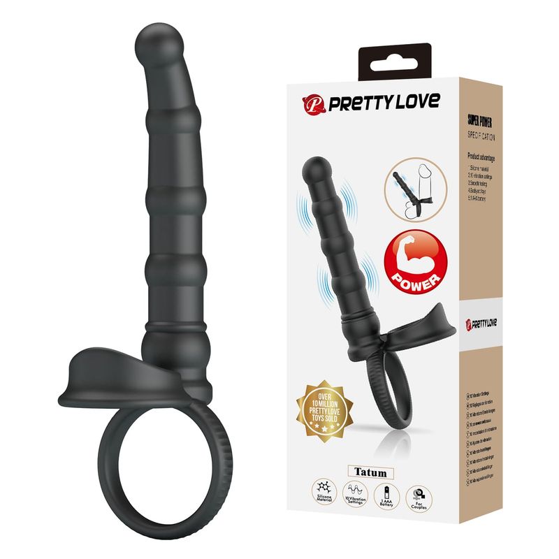Anneau Vibrant Double Pénétration - Pretty Love Tatum | Double Cockring avec Dildo Anal Pretty Love Sensations plus