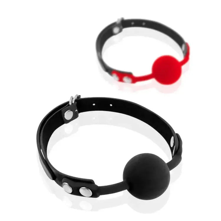 Bâillon Boule Silicone - FetishTentation | Boule 100% Silicone de 40 mm, Noir ou Rouge FetishTentation Sensations plus