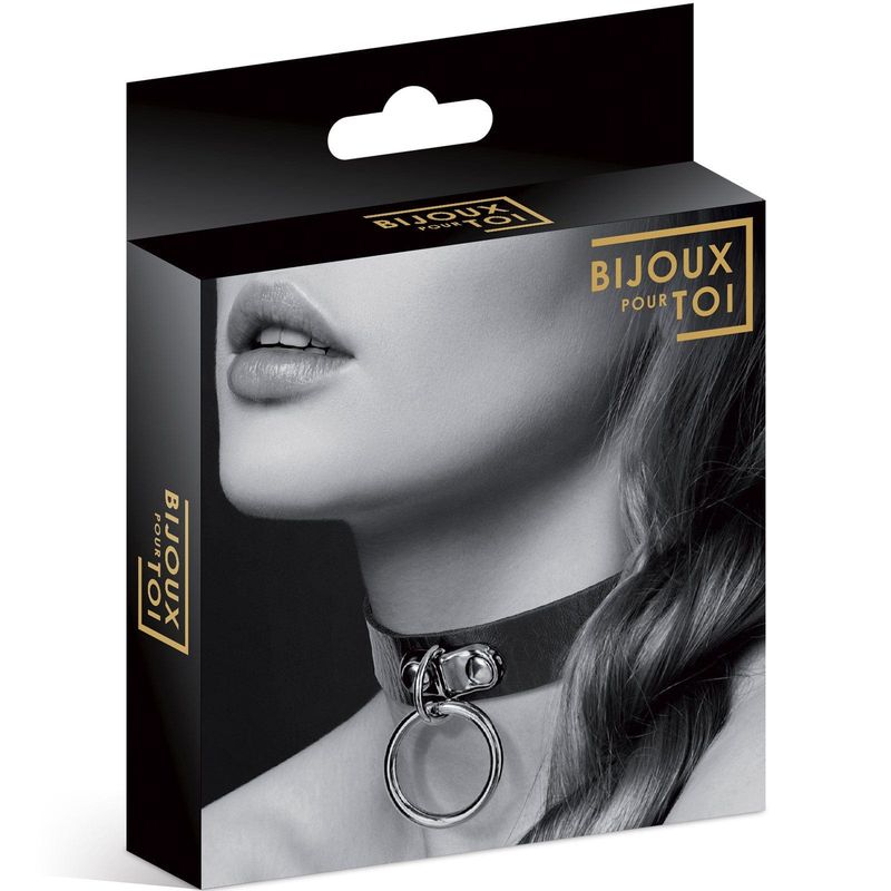 Bijoux Pour Toi – Collier Ras de Cou Fetish | Noir en Similicuir Ajustable & Anneau Bijoux pour toi Sensations plus