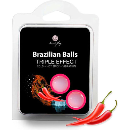 Boules de Massage Lubrifiante - Brazilian Balls Triple Effets | Chaud, Froid & Vibration Secret Play Sensations plus