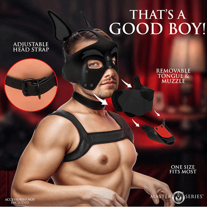 Capuche Pup Play - Alpha Dog Pup Hood | Cuir Vegan pour Jeux BDSM & Pet Play Master Series Sensations plus