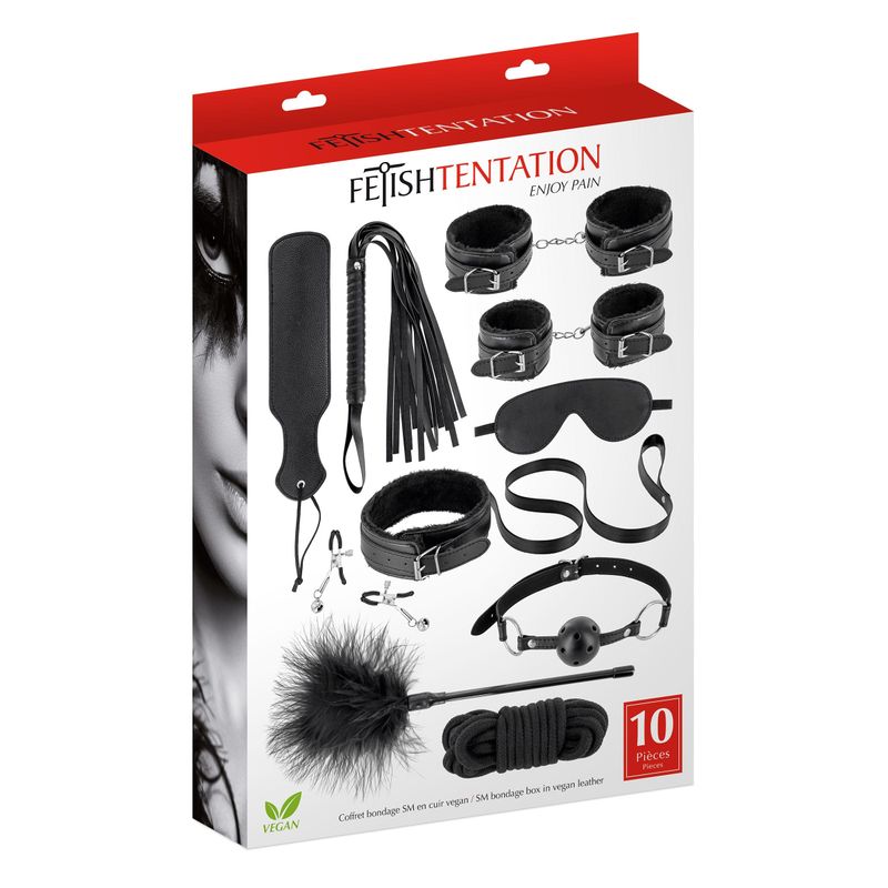 Coffret BDSM 10 Pièces - FetishTentation | Menottes, Bâillon, Corde & Paddle Inclus Sensations Plus Sensations plus