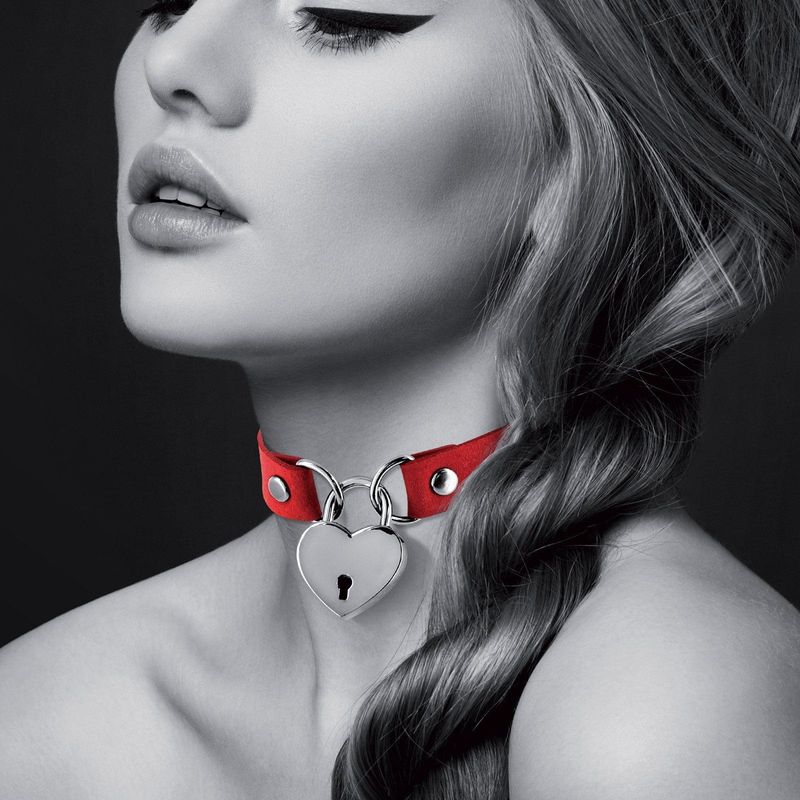 Collier Ras de Cou BDSM - Bijoux Pour Toi | Noir ou Rouge & Cadenas Cœur Inclus Bijoux pour toi Sensations plus
