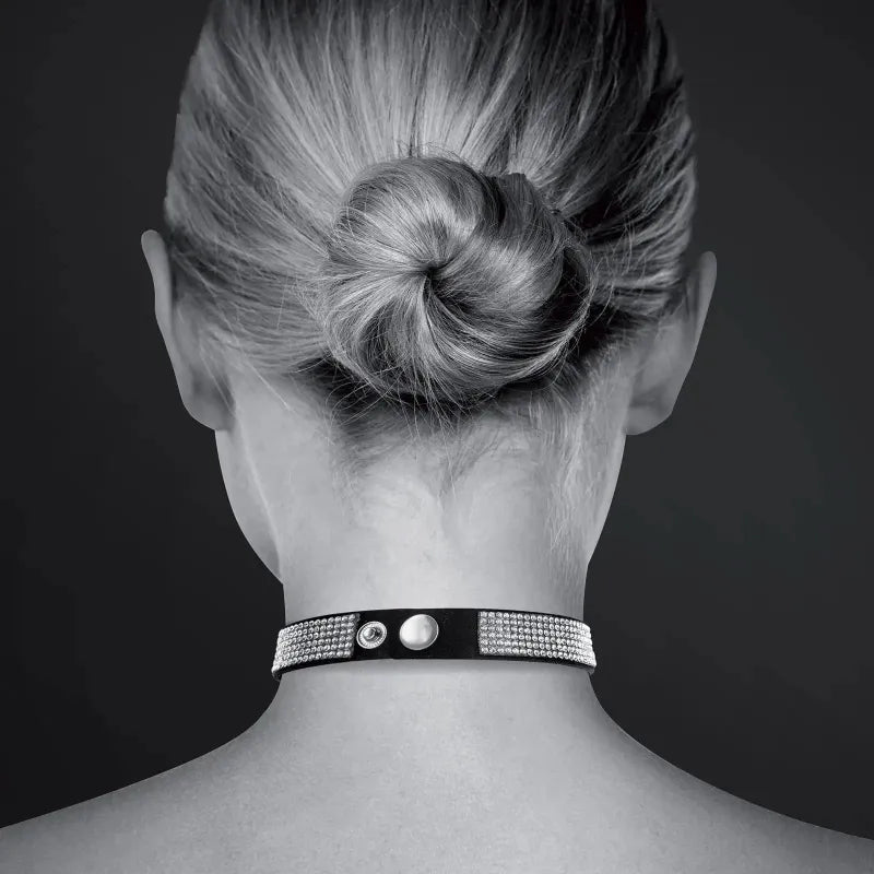 Collier Ras de Cou Fetish - Bijoux Pour Toi | Choker Noir, Cœur & Strass Argenté Bijoux pour toi Sensations plus