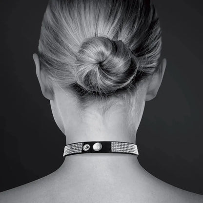 Collier Ras de Cou Fetish - Bijoux Pour Toi | Choker Noir, Cœur & Strass Argenté Bijoux pour toi Sensations plus