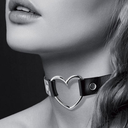 Collier Ras de Cou Fetish - Bijoux Pour Toi | Choker Réglable Noir & Coeur Argenté Bijoux pour toi Sensations plus