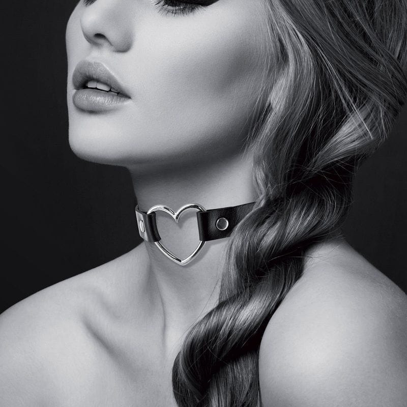 Collier Ras de Cou Fetish - Bijoux Pour Toi | Choker Réglable Noir & Coeur Argenté Bijoux pour toi Sensations plus
