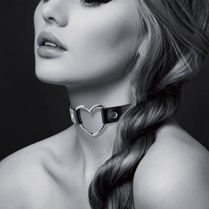 Collier Ras de Cou Fetish - Bijoux Pour Toi | Choker Réglable Noir & Coeur Argenté Bijoux pour toi Sensations plus