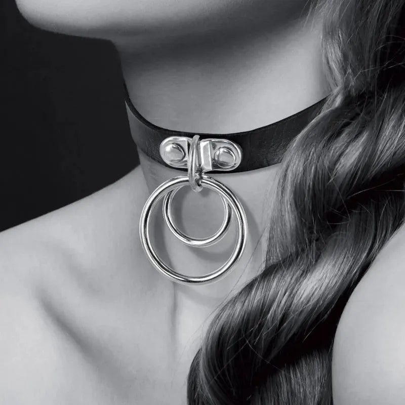 Collier Ras de Cou Fetish Noir - Bijoux Pour Toi | Choker Double Anneau Argenté Bijoux pour toi Sensations plus