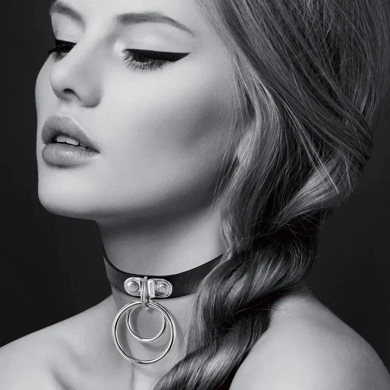 Collier Ras de Cou Fetish Noir - Bijoux Pour Toi | Choker Double Anneau Argenté Bijoux pour toi Sensations plus