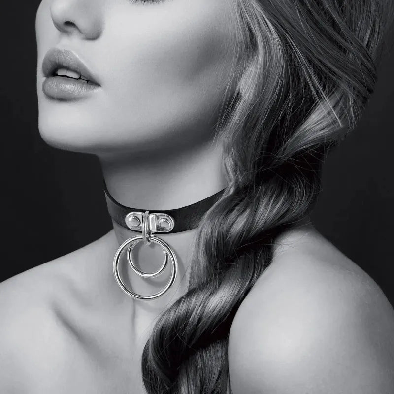 Collier Ras de Cou Fetish Noir - Bijoux Pour Toi | Choker Double Anneau Argenté Bijoux pour toi Sensations plus
