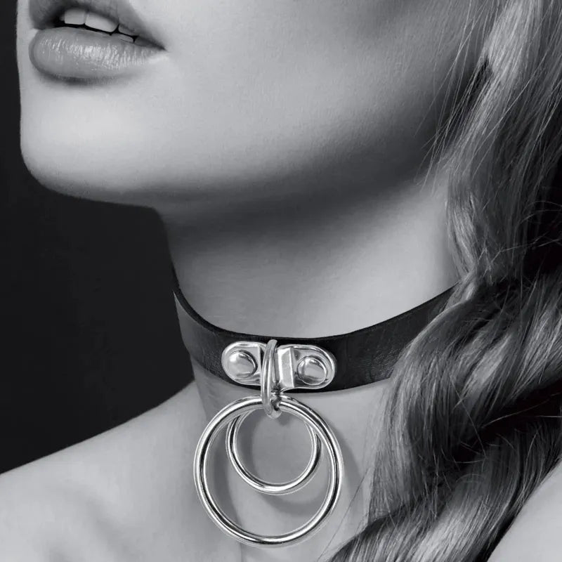 Collier Ras de Cou Fetish Noir - Bijoux Pour Toi | Choker Double Anneau Argenté Bijoux pour toi Sensations plus