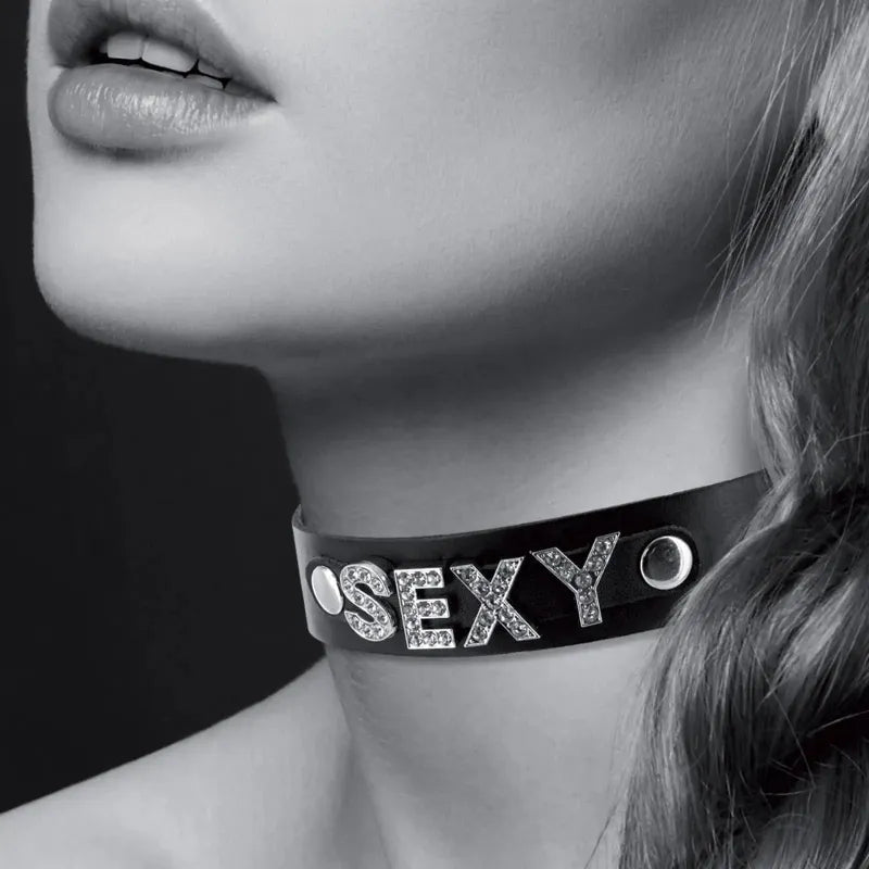 Collier "SEXY" Ras de Cou - Bijoux Pour Toi | Choker en Cuir Véritable & Strass Bijoux pour toi Sensations plus