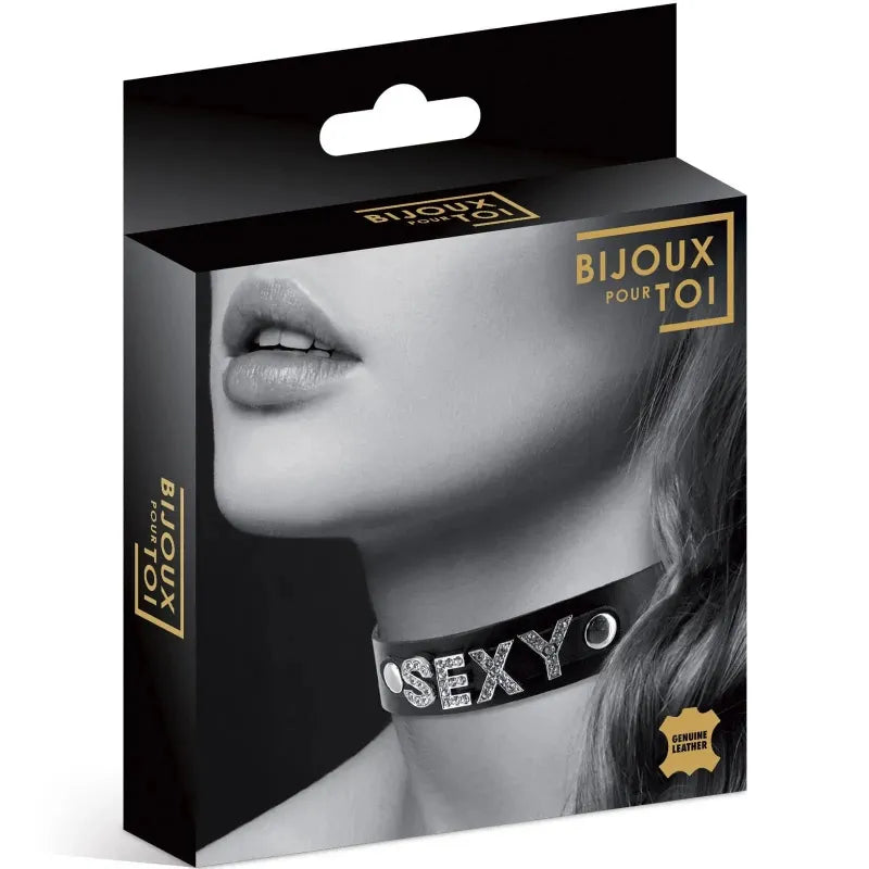 Collier "SEXY" Ras de Cou - Bijoux Pour Toi | Choker en Cuir Véritable & Strass Bijoux pour toi Sensations plus