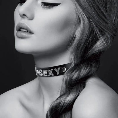 Collier "SEXY" Ras de Cou - Bijoux Pour Toi | Choker en Cuir Véritable & Strass Bijoux pour toi Sensations plus