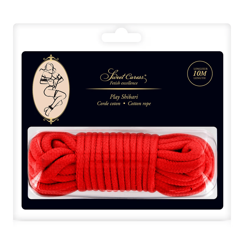 Corde de Bondage Douce 10 m - Sweet Caress Play Shibari | Coton Doux Noir ou Rouge Sweet Caress Sensations plus
