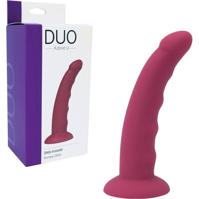 Dildo Bosselé Rouge – Adore U Duo | Silicone & Compatible Harnais Adore U DUO Sensations plus