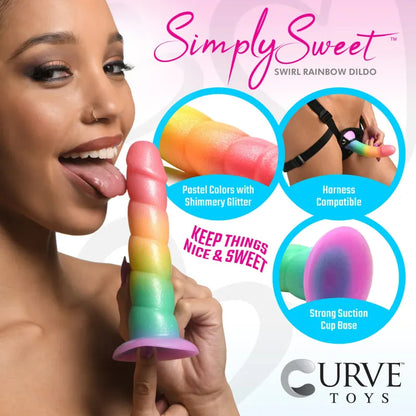 Dildo en silicone 6,6 po - Swirl Rainbow Simply Sweet | Base Ventouse Simply Sweet Sensations plus