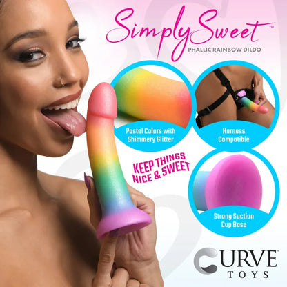 Dildo en Silicone 6.9 po - Phallic Rainbow Simply Sweet | Base Ventouse Simply Sweet Sensations plus