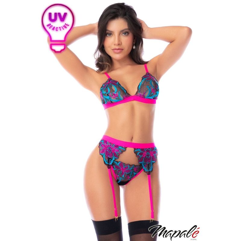 Ensemble 3 pièce floral UV - Lingerie Mapalé - 80012 Mapalé Sensations plus