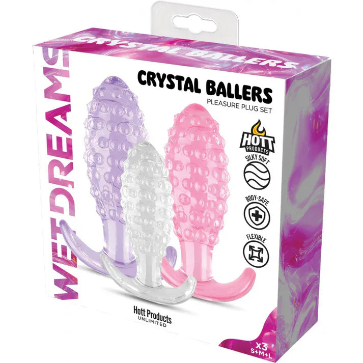 Ensemble de 3 Plugs Anaux - Crystal Ballers | Flexible & Texturé Wet Dreams Sensations plus