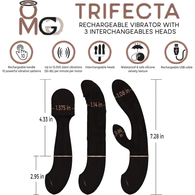 Ensemble de vibrateur 3 en 1 - OMG Trifecta | 3 Embouts & Rechargeable OMG Sensations plus