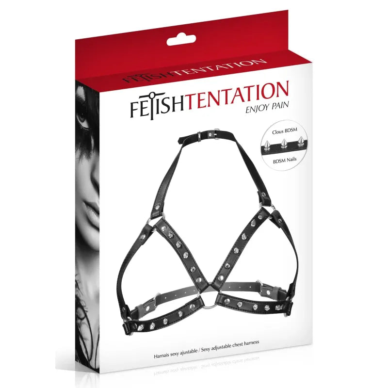 Harnais de Poitrine Ajustable - FetishTentation | Similicuir Noir & Pointes Métalliques FetishTentation Sensations plus