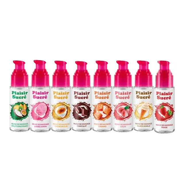 Huile de Massage Gourmande – Plaisir Sucré | 8 Arômes Sucrés Comestibles Plaisir Sucré Sensations plus