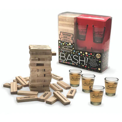 Jeu à Boire Adulte - Happy Fucking Birthday Bash Game | 60 Blocs, 4 Verres Little Genie Sensations plus
