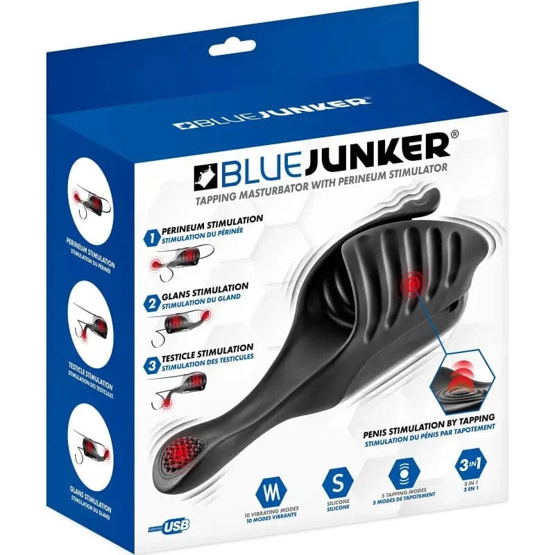 Masturbateur 3-en-1 - Blue Junker | Vibrant & Tapotement pour Gland, Testicules & Périnée Blue Junker Sensations plus