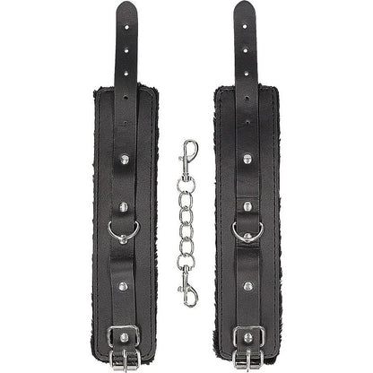 Menottes BDSM peluche noir en cuir reconstitué – OUCH! avec sangles Ouch! B&W Sensations plus