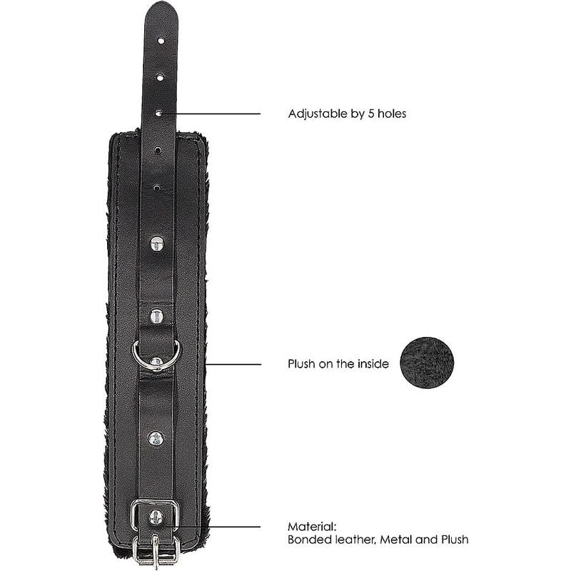 Menottes BDSM peluche noir en cuir reconstitué – OUCH! avec sangles Ouch! B&W Sensations plus