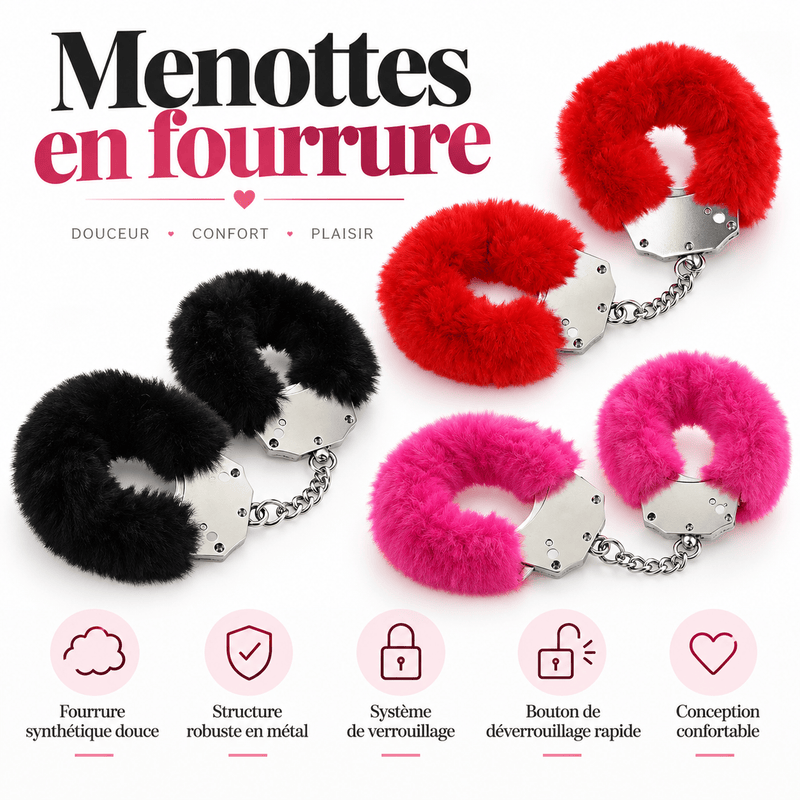 Menottes en Fourrure pour Poignets - Fluffy Handcuffs | Ouch! Ouch! Sensations plus