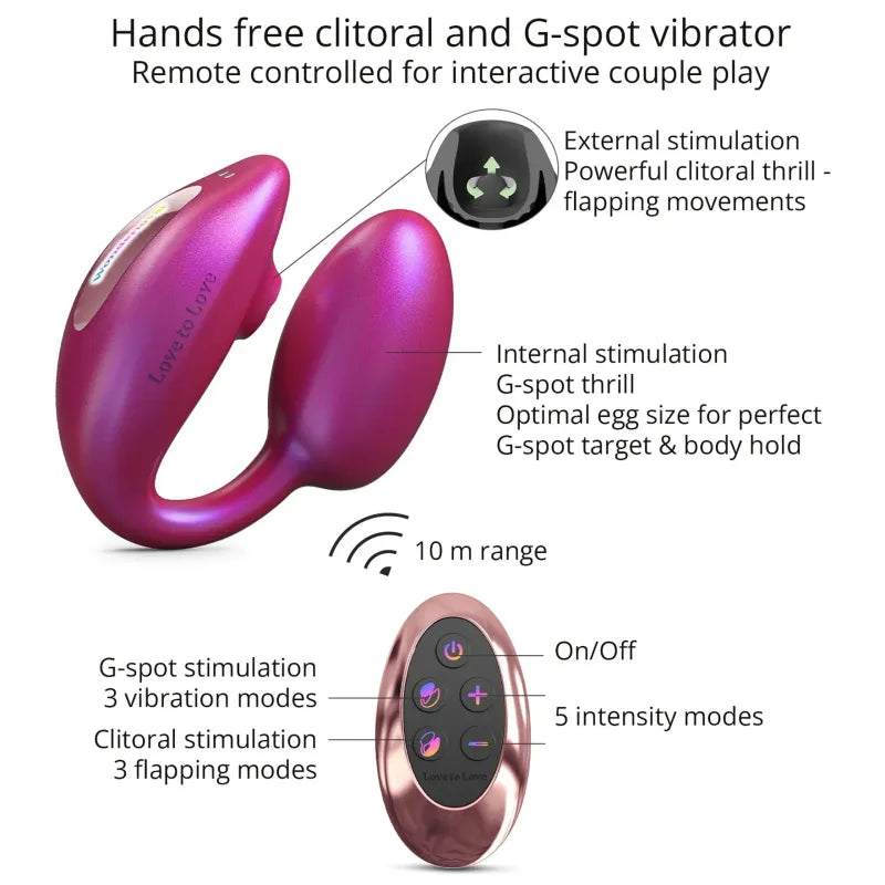 Œuf Vibrant Double Action avec Flapping - Wonderlover | Contrôle Total à Distance Love to Love Sensations plus