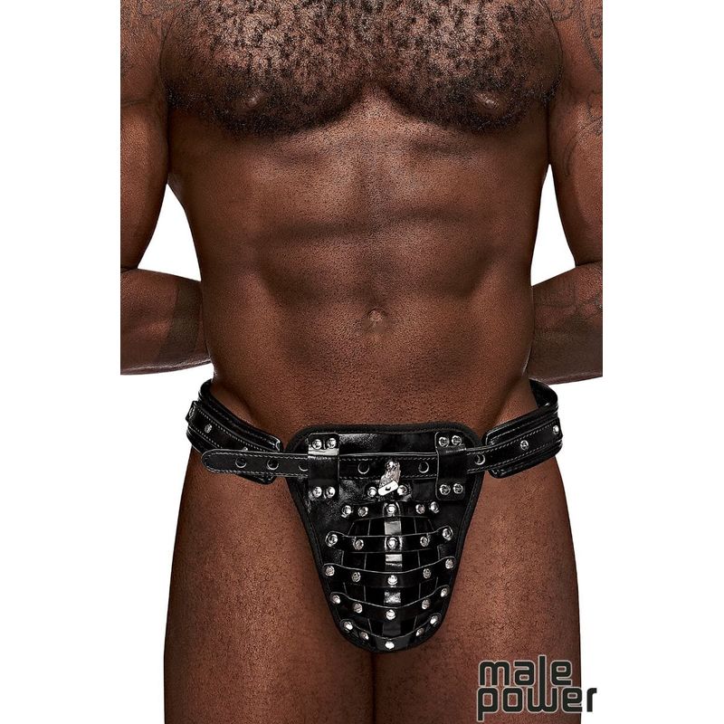 Sous-Vêtement pour Homme - Male Power - Taurus PU Leather Padlock Thong Male Power Sensations plus