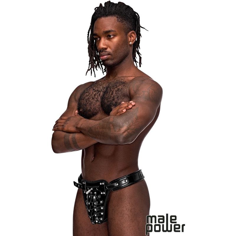 Sous-Vêtement pour Homme - Male Power - Taurus PU Leather Padlock Thong Male Power Sensations plus