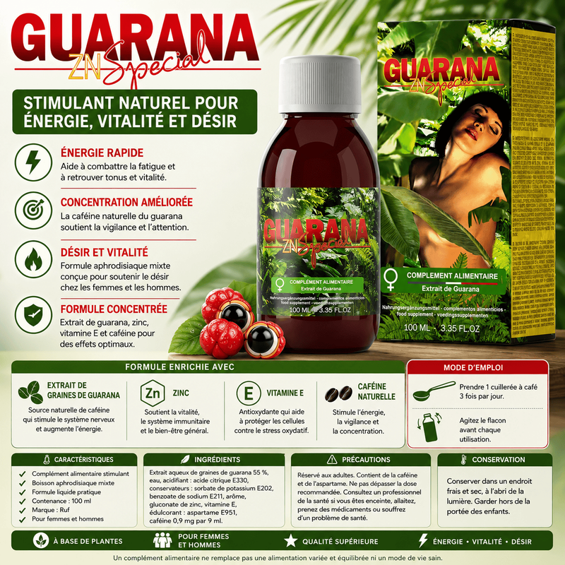 Stimulant Sexuel Unisexe - Guarana ZN Special 100 ml | Énergie & Vitalité Ruf Sensations plus