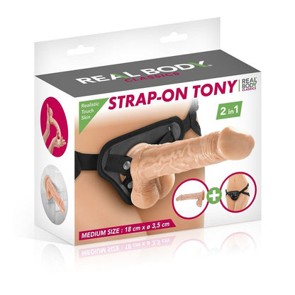 Strap-On - Real Body Tony | Harnais Ajustable, Dildo 18 cm Silicone & Ventouse Real Body Sensations plus