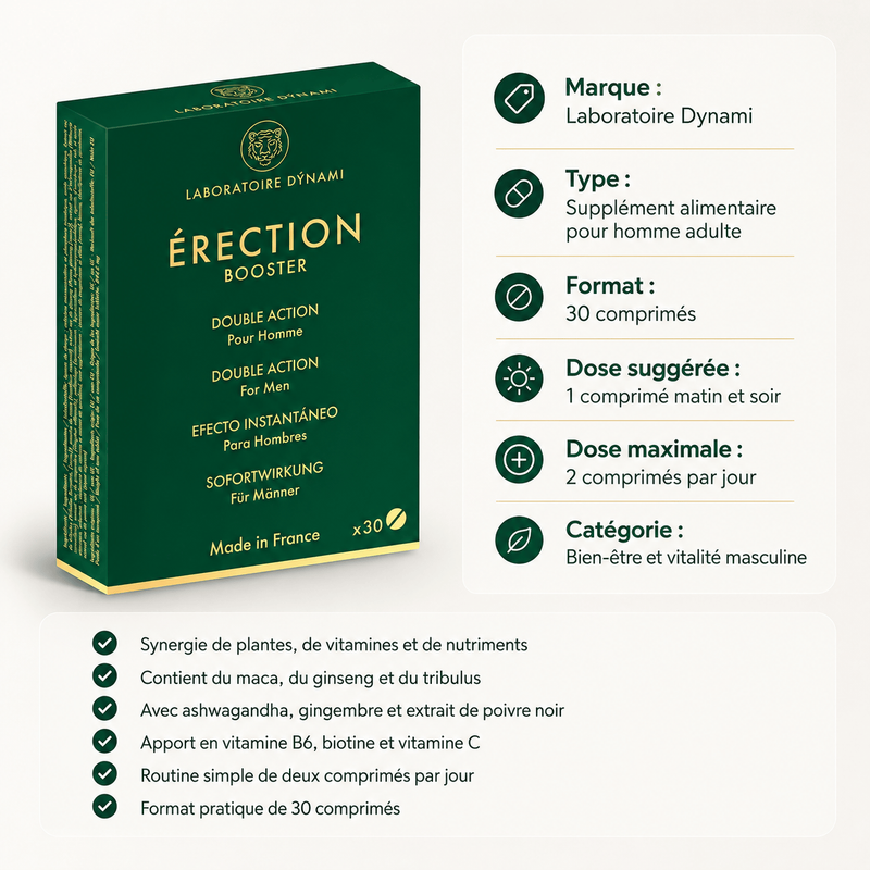 Supplément pour Homme - Erection Booster | 30 comprimés Laboratoire Dynami Sensations plus