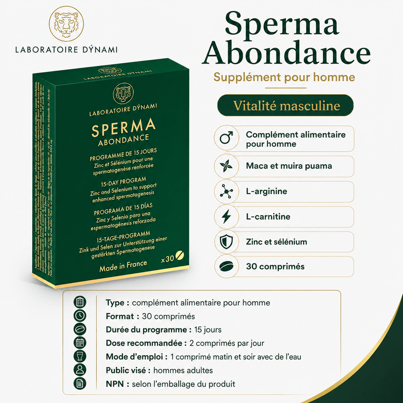 Supplément pour Homme – Sperma Abondance | 30 Comprimés Laboratoire Dynami Sensations plus